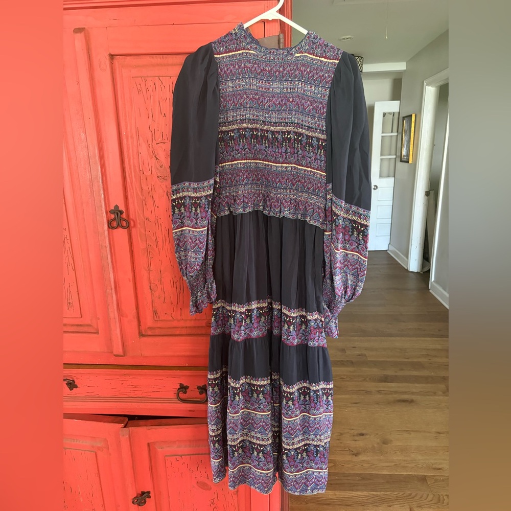 SEA smocked
Adella shirred printed silk crepe de chine midi dress, - Picture 3 of 7